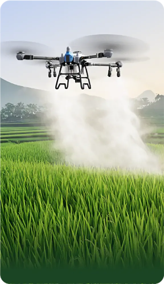 Dron EAVision J150 operando sobre cultivo denso en pulverización